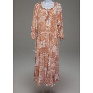 Frye And Co XL Boho Tiered Long Sleeve Tassel Tie Ruffle V Neck Maxi Dress Pocke